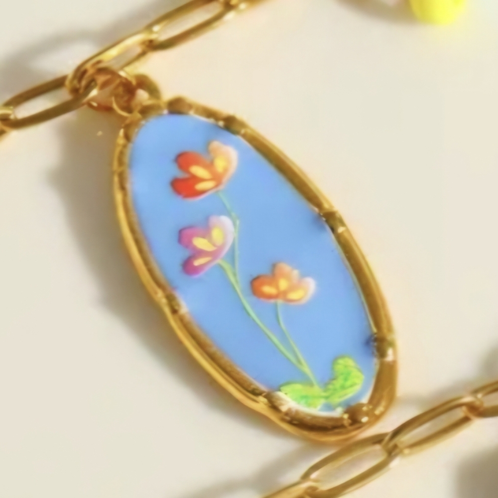 Floral Pendant Necklace Lavender Blue - Picture 10 of 14